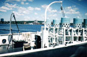 Port view of depth charge racks and smoke generators